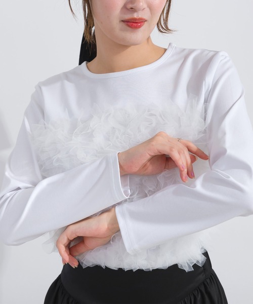 「PICCIN PERLA」 長袖カットソー M オフホワイト レディース_画像8