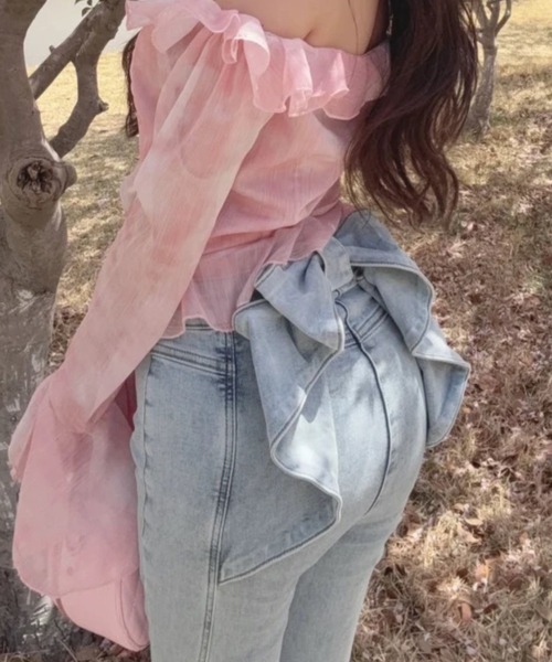 「Achic」 デニムパンツ M ライトブルー レディース_画像6