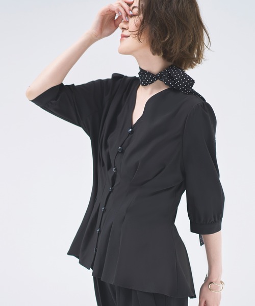 ルイルエブティック RUIRUE BOUTIQUE 【洗える】前後2way コンビネーション ウエストタックTシャツ （ブラック） ルイルエブティック RUIRUE BOUTIQUE 【洗える】前後2way