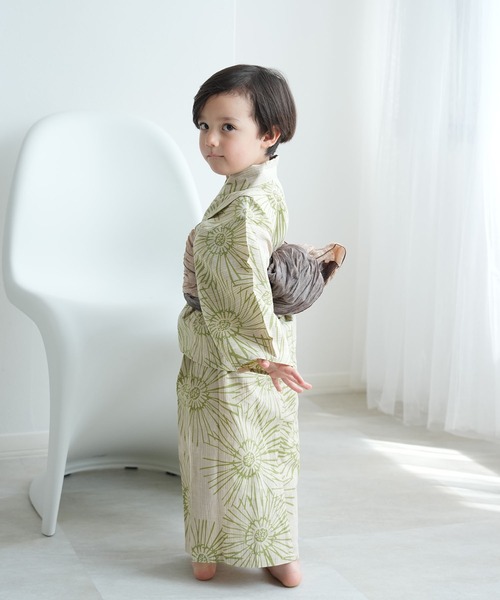 着用1回のみutatane kids 子供浴衣3点セット 男の子 藍色に古典乱菊 utatane 浴衣 キッズ浴衣3点セット 男の子 utatane×注染工房 先