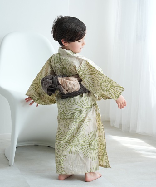 着用1回のみutatane kids 子供浴衣3点セット 男の子 藍色に古典乱菊 utatane 浴衣 子供 男の子 kids 高級変わり織 子供浴衣3点セット