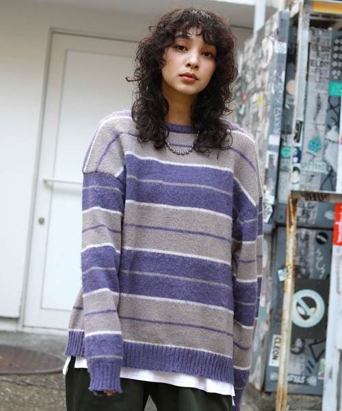 ニット セーター 「 NOLITA / ノリータ 」ゆったり ライトグレー ボーダー シンプル ベーシック クルーニット セーター レディース NOLITA LABORATORY ニット セーター 「 / ノリータ 」ゆったり