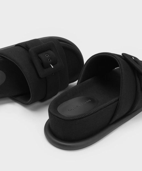 CHARLES&KEITH◆ウーブンスライドサンダル フラット◆送料込 ウーブン スライドサンダル - Black | CHARLES & KEITH
