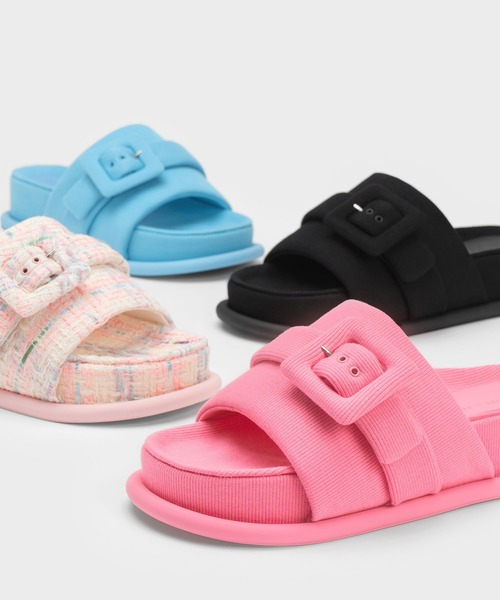サンダル・ミュール FEEL SLIDES CHARLES ＆ KEITH サンダル ウーブン バックルスライドサンダル