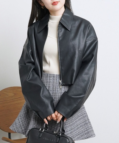CHICO♡レザーミドルジャケット SNS総再生回数300万回突破！】フェイクレザーミドルルーズ
