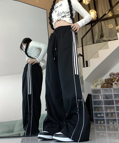 ワイドレッグ スウェットパンツ サイドライン ジャージ スウェットパンツ ジャージ サイドライン ワイドスウェット