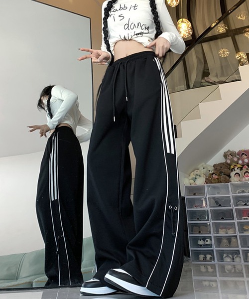 ワイドレッグ スウェットパンツ サイドライン メンズ レディース mushwear スウェットパンツ ジャージ サイドラインスウェット