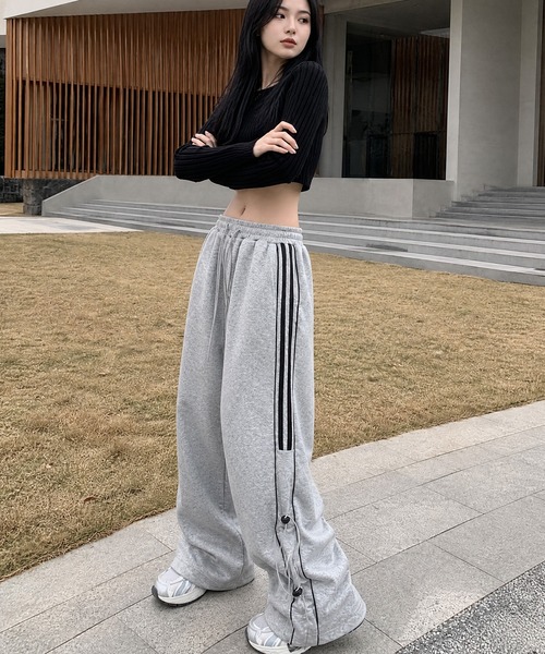 スウェットパンツ ジャージ 「HOOK」for girls サイドラインワイド