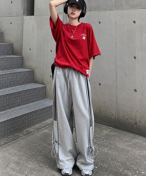 スウェットパンツ ジャージ 「HOOK」for girls サイドラインワイド