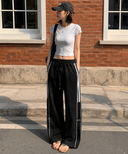 スウェットパンツ ジャージ 「HOOK」for girls サイドラインワイド