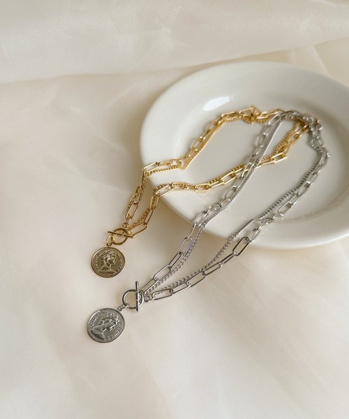 [LAZYDAWN] circle chain necklace ネックレス☆MAMAMOO着用 sowang ネックレス レイヤードチェーンコインネックレス-layered