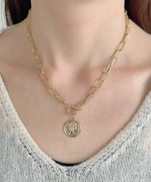 [LAZYDAWN] circle chain necklace ネックレス☆MAMAMOO着用 sowang ネックレス レイヤードチェーンコインネックレス-layered