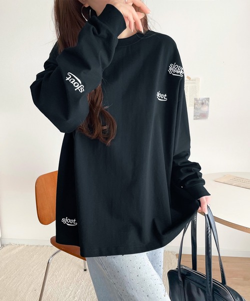 tシャツ 「Javaジャバコラボ」散りばめられたロゴ刺繍がトレンド感満載。コットン100%長袖プルオーバー レディース | Java | 23