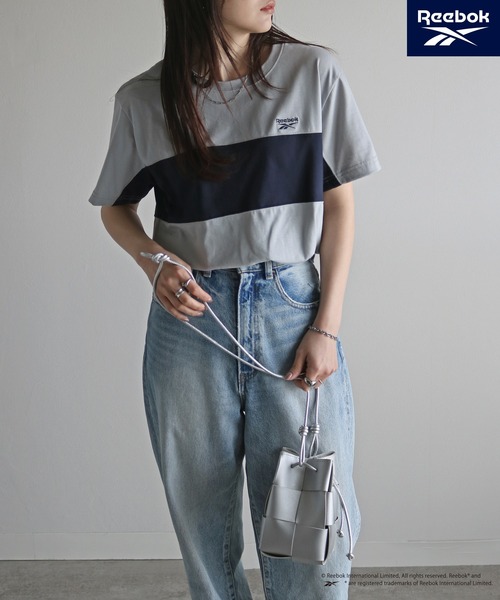 Reebok - 超希少/美品90'sヴィンテージReebok(リーボック)ミニワンピ刺繍ロゴ入り tシャツ 「Reebok/リーボック」 切替ワンポイント刺繍ロゴT