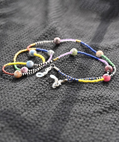 ZATTAZ ネックレス マーブルビーズグラスコード/イヤホンホルダー