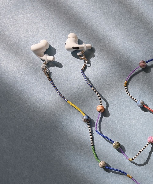 ZATTAZ ネックレス マーブルビーズグラスコード/イヤホンホルダー