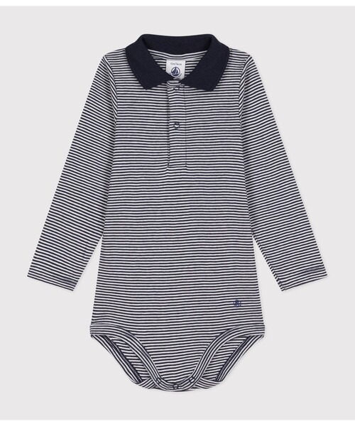 PETIT BATEAU（プチバトー） ベビー服 ロンパース 長袖衿つきボディ 