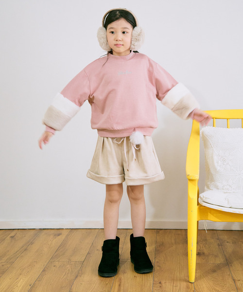 ikka（イッカ） トレーナー 袖フェイクファー刺繍裏毛プルオーバー