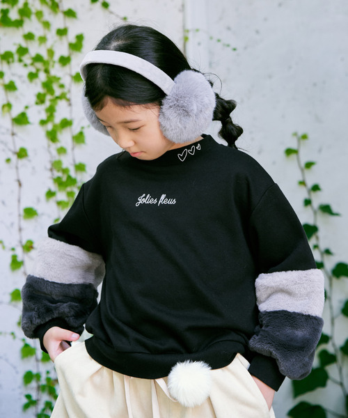 ikka（イッカ） トレーナー 袖フェイクファー刺繍裏毛プルオーバー