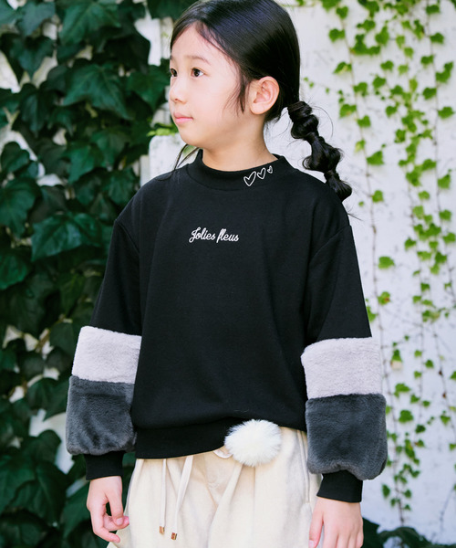 ikka（イッカ） トレーナー 袖フェイクファー刺繍裏毛プルオーバー