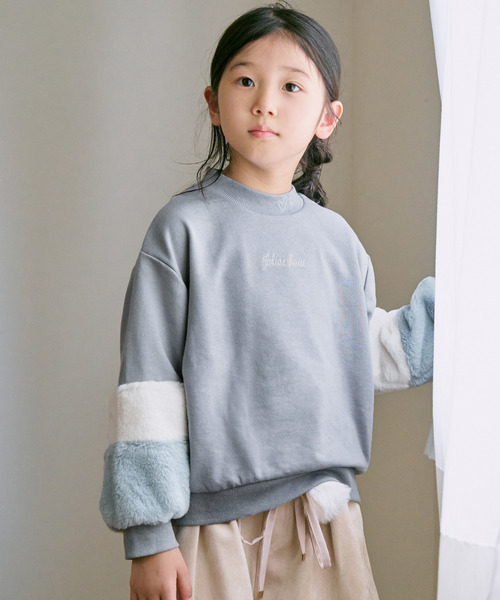 ikka（イッカ） トレーナー 袖フェイクファー刺繍裏毛プルオーバー