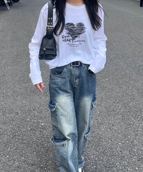 fiere（フィエール） tシャツ 落書きハートデザインロンT／長袖Tシャツ