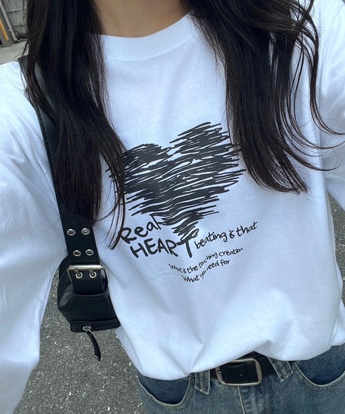 fiere（フィエール） tシャツ 落書きハートデザインロンT／長袖Tシャツ