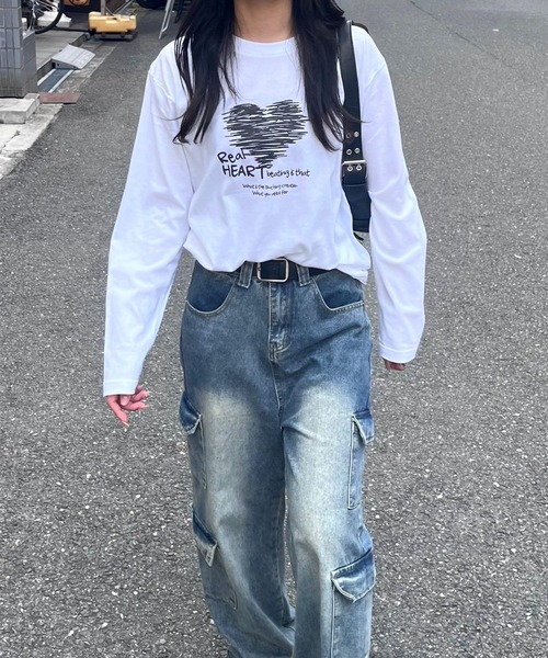 fiere（フィエール） tシャツ 落書きハートデザインロンT／長袖Tシャツ