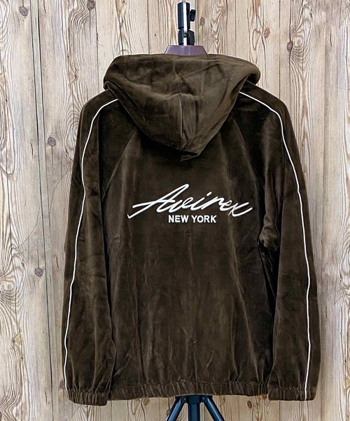 AVIREX アヴィレックス VELOUR ZIP PRAKA CURSIVE LOGO パーカー VARSITY LOGO SWEAT ZIP UP PARKA /バーシティ ロゴ スウェット