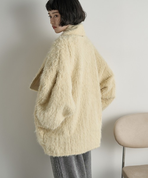 THE Yon ノーカラーコート コート ストールセットヘアリーシャギーノー THE Yon ノーカラーコート コート ストールセットヘアリーシャギーノー