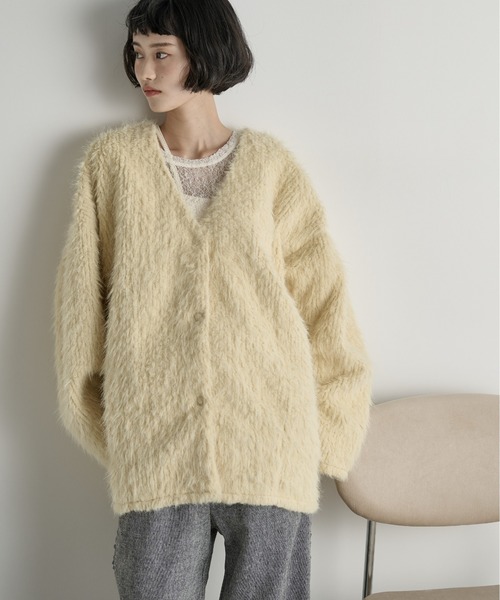 THE Yon ノーカラーコート コート ストールセットヘアリーシャギーノー