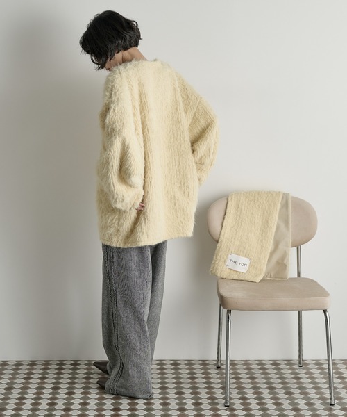THE Yon ノーカラーコート コート ストールセットヘアリーシャギーノー