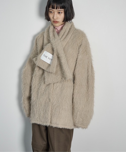 ★美品★アイレネ モヘアシャギーコート セーラーカラー ショール ガウンコート Honnete｜リサイクル シャギー ウール ショールカラー コート ho