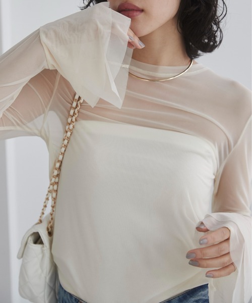 ANGIE tシャツ 卒園式 卒業式 チュール フレアスリーブ シアートップス