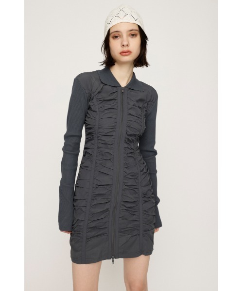SLY ワンピース FRONT ZIP GATHER CUT OPギャザースリーブカット 