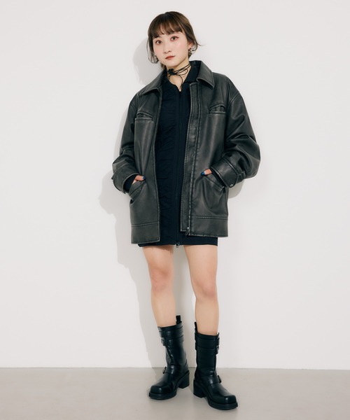 セクシー グリッター ワンピース カットオフ デザイン SLY ワンピース FRONT ZIP GATHER CUT OPギャザースリーブカット