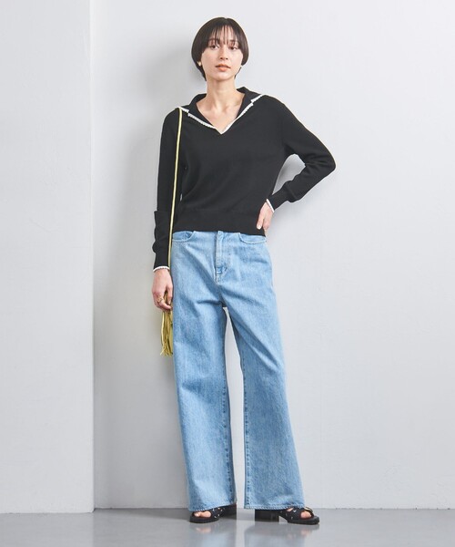 セール】 パール ステッチ フォルム クルーネック ニット