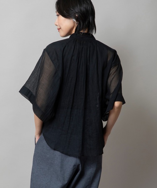 Munich ブラウス シャツ 「KOTA CHECK」シャーリングネック