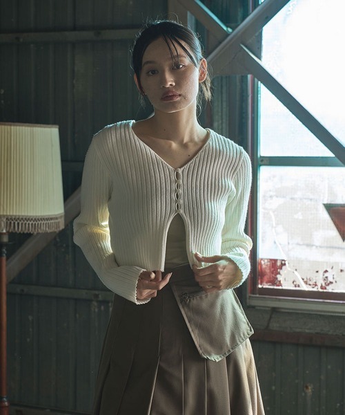 カーディガン RIB KNIT SHORT CARDIGAN レディース