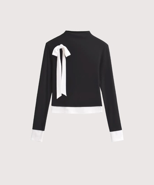 tシャツ Half Neck Ribbon Point Top レディース