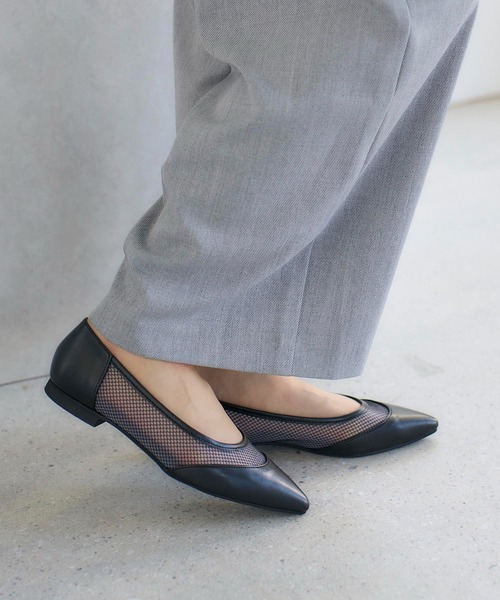 ブラックメッシュポインテッドトゥパンプス