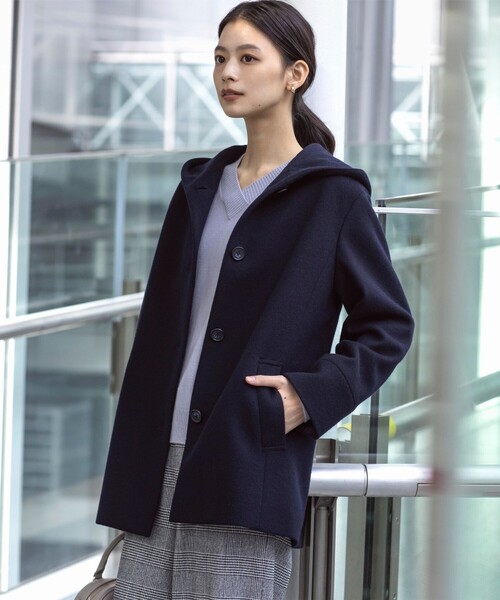【ジェイプレス J.PRESS】新品　ノーカラー　コート　ネイビー　13号　2L J.PRESS ジェイプレス ステンカラー ヘリンボーン ハーフコート