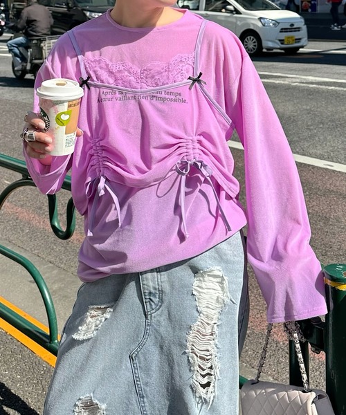 tシャツ ドロストレースキャミとBIGロンTの２枚セット レディース