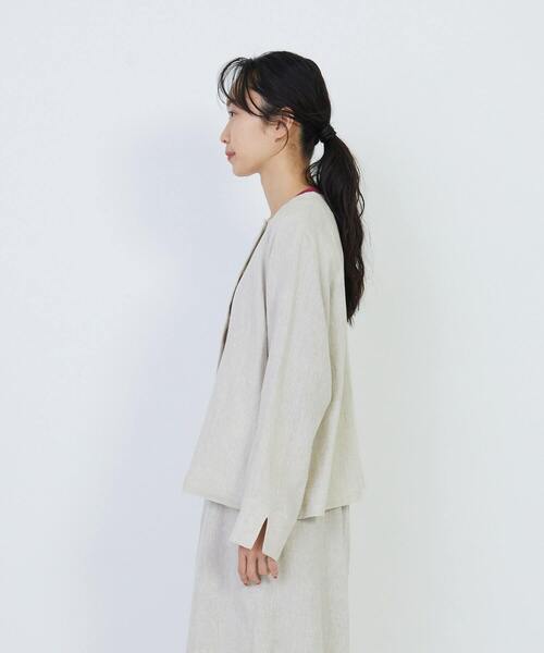LOISIR ジャケット ノーカラージャケット リネンスクエアネック