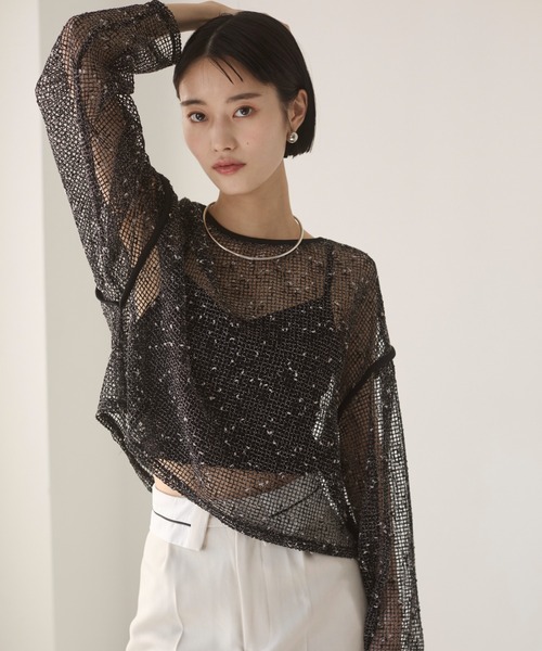 ANGIE tシャツ クロップド メッシュ シアートップス レディース
