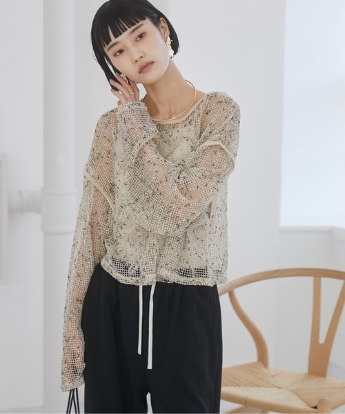 ANGIE tシャツ クロップド メッシュ シアートップス レディース