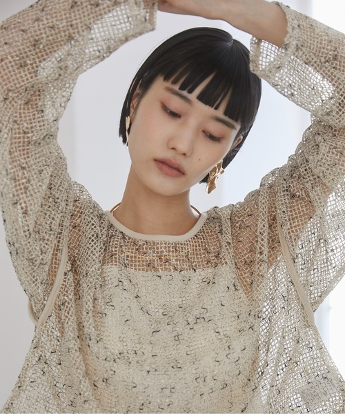 ANGIE tシャツ クロップド メッシュ シアートップス レディース