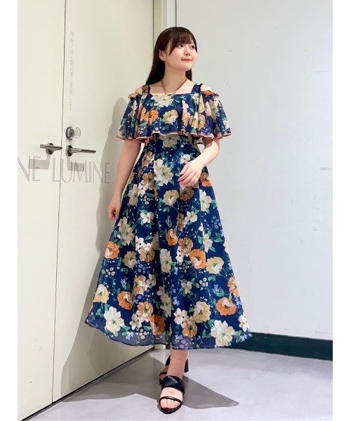 ハンドメイド　モリスアネモネ　ドッキング肩フリルエプロンボリューム袖ワンピース And Couture ワンピース アネモネフラワー2WAYワンピース
