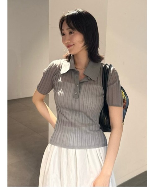 新品未使用　FRAY I.D シルクブレンドシアーリブニットポロ　ブラック シルクブレンドシアーリブニットポロ(ニット)｜トップス｜FRAY