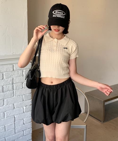 ポロシャツ ポロ ケーブル編みニットポロシャツ / クロップド